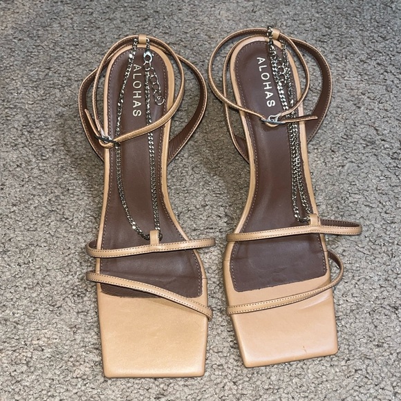 Alohas Straps Chain Square Toe Leather Strappy Sandals Camel 42 / 11-11.5 - Picture 4 of 11